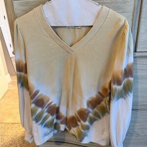 Anthropologie Cream and Brown V-Neck Sweatshirt